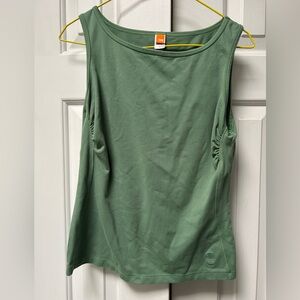Lucy brand, grass green sleeveless tank. EUC Med. W cute ruched gathers at sides